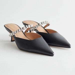 & Other Stories Women's Pointed Leather Rhinestone Mules size 8